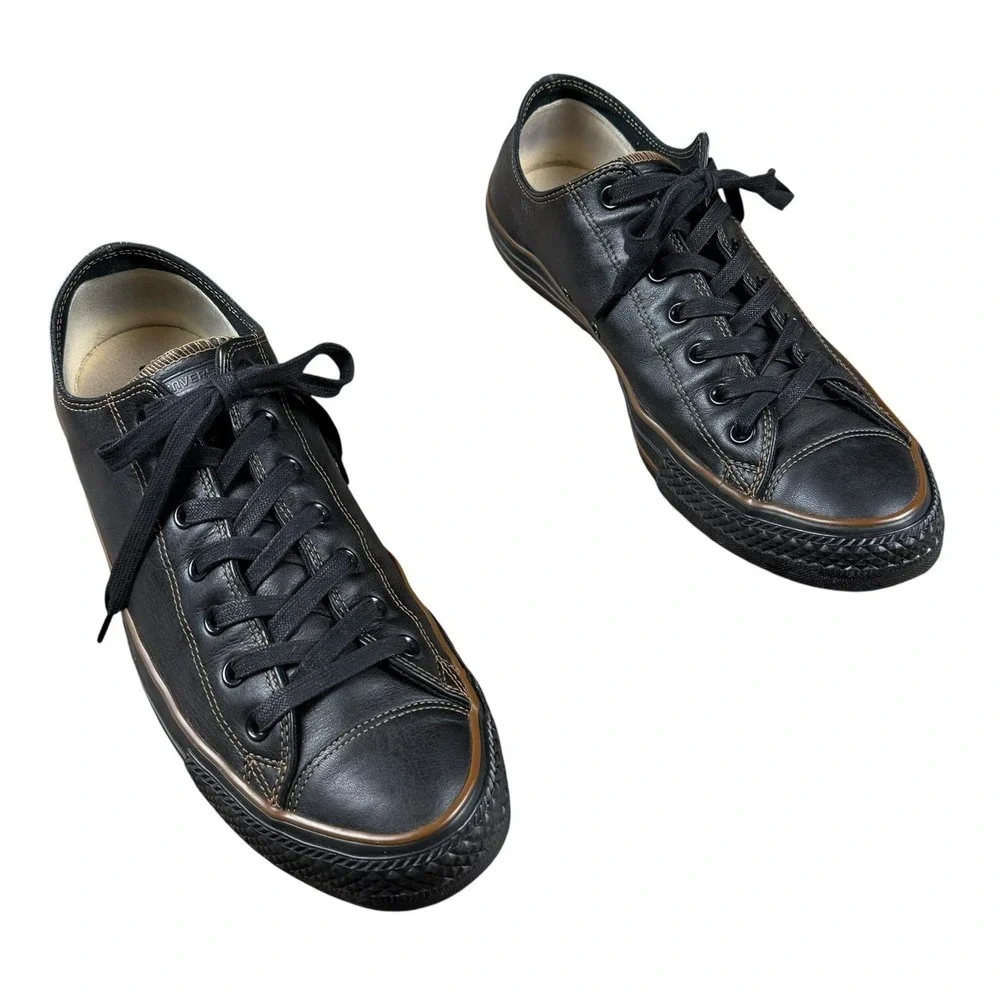 CONVERSE All Star Leather Low Top Mens 13 Black Brown Lace Up Casual Shoes